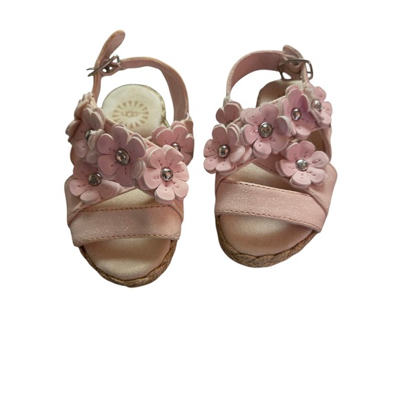 UGG Kids Pink Flower Sandals Sparkle‎ Detail Adjustable Buckle Closure - Picture 1 of 6